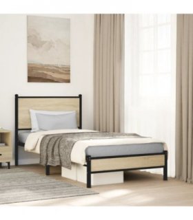 vidaXL Metal Bed Frame without Mattress Sonoma Oak 90x200 cm — Size: 90 x 200 cm, Model: with headboard & low footboard