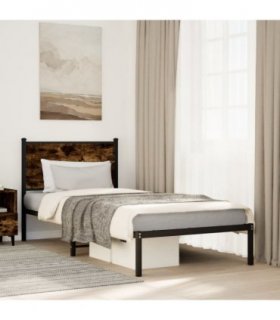 vidaXL Metal Bed Frame without Mattress Smoked Oak 75x190 cm Small Single — Size: 75 x 190 cm, Model: with headboard