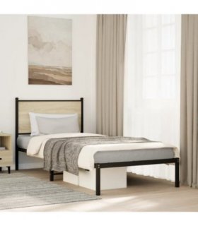 vidaXL Metal Bed Frame without Mattress Sonoma Oak 80x200 cm — Size: 80 x 200 cm, Model: with headboard