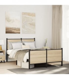 vidaXL Metal Bed Frame without Mattress Sonoma Oak 120x190 cm Small Doub — Size: 120 x 190 cm, Model: with headboard & footboard