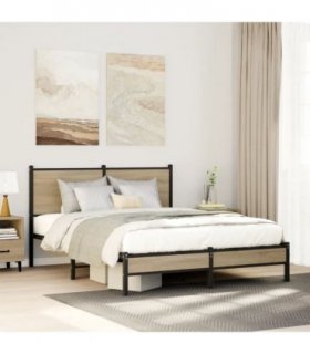 vidaXL Metal Bed Frame without Mattress Sonoma Oak 140x200 cm — Size: 140 x 200 cm, Model: with headboard & low footboard