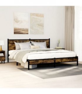 vidaXL Metal Bed Frame without Mattress Smoked Oak 160x200 cm — Size: 160 x 200 cm, Model: with headboard & low footboard