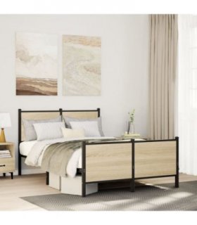 vidaXL Metal Bed Frame without Mattress Sonoma Oak 120x200 cm — Size: 120 x 200 cm, Model: with headboard & footboard