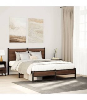 vidaXL Metal Bed Frame without Mattress Brown Oak 140x190 cm — Size: 140 x 190 cm, Model: with headboard & dual low footboard