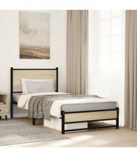 vidaXL Metal Bed Frame without Mattress Sonoma Oak 80x200 cm — Size: 80 x 200 cm, Model: with headboard & dual low footboard