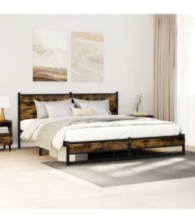 vidaXL Metal Bed Frame without Mattress Smoked Oak 160x200 cm — Size: 160 x 200 cm, Model: with headboard & dual low footboard