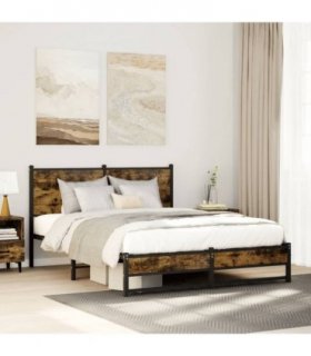 vidaXL Metal Bed Frame without Mattress Smoked Oak 150x200 cm K — Size: 150 x 200 cm, Model: with headboard & dual low footboard