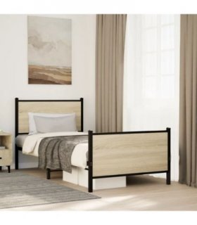 vidaXL Metal Bed Frame without Mattress Sonoma Oak 90x200 cm — Size: 90 x 200 cm, Model: with headboard & footboard