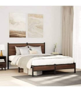 vidaXL Metal Bed Frame without Mattress Brown Oak 140x200 cm — Size: 140 x 200 cm, Model: with headboard & low footboard