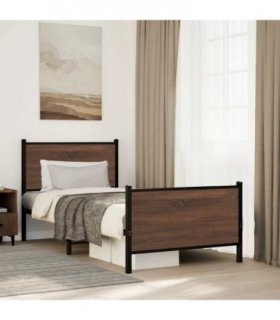 vidaXL Metal Bed Frame without Mattress Brown Oak 80x200 cm — Size: 80 x 200 cm, Model: with headboard & footboard