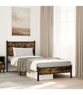 vidaXL Metal Bed Frame without Mattress Smoked Oak 75x190 cm Small Si — Size: 75 x 190 cm, Model: with headboard & low footboard