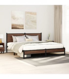 vidaXL Metal Bed Frame without Mattress Brown Oak 160x200 cm — Size: 160 x 200 cm, Model: with headboard & dual low footboard