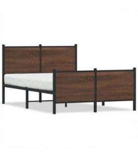 vidaXL Metal Bed Frame without Mattress Brown Oak 120x190 cm Small Doubl — Size: 120 x 190 cm, Model: with headboard & footboard