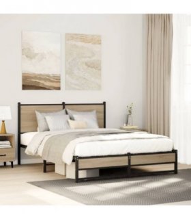 vidaXL Metal Bed Frame without Mattress Sonoma Oak 140x200 cm — Size: 140 x 200 cm, Model: with headboard & dual low footboard