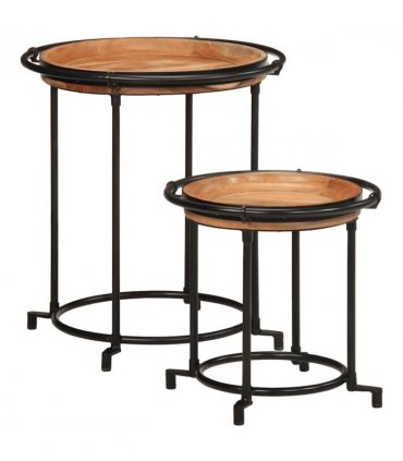 vidaXL 2 Piece Side Table Set Solid Wood Acacia — Colour: Black, Size: 55 x 54 cm, 42 x 40 cm