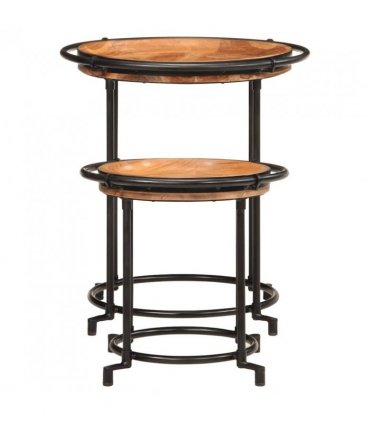vidaXL 2 Piece Side Table Set Solid Wood Acacia — Colour: Black, Size: 55 x 54 cm, 42 x 40 cm