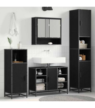 vidaXL Bathroom Furniture Set with Door Black Oak 35 x 37.5 x 188.5 cm