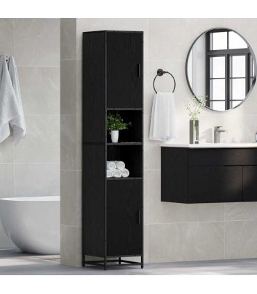 vidaXL Bathroom Furniture Set with Door Black Oak 35 x 37.5 x 188.5 cm