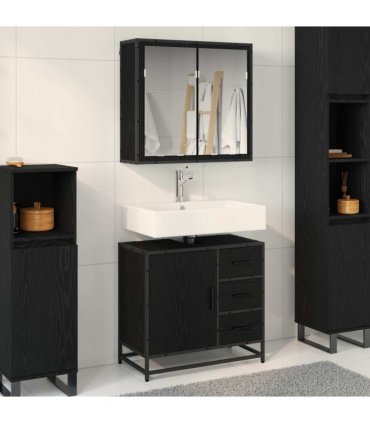 vidaXL Bathroom Furniture Set 2 pcs Black oak Engineered wood