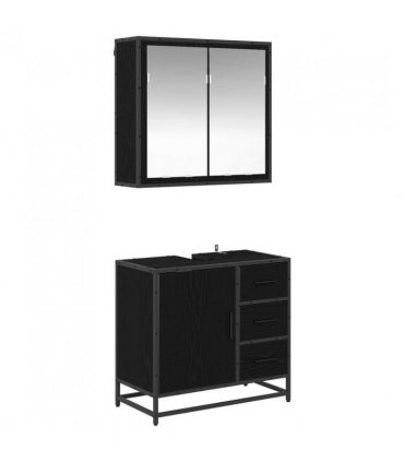 vidaXL Bathroom Furniture Set 2 pcs Black oak Engineered wood