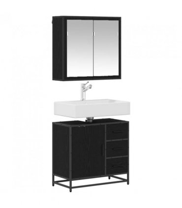 vidaXL Bathroom Furniture Set 2 pcs Black oak Engineered wood