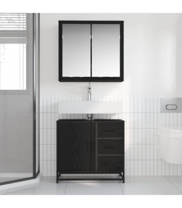 vidaXL Bathroom Furniture Set 2 pcs Black oak Engineered wood