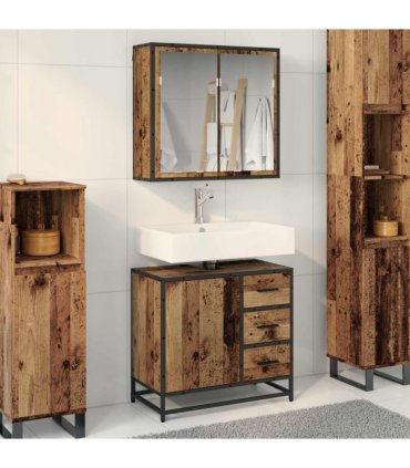 vidaXL Bathroom Furniture Set with Door 2 pcs Old Wood Engineered Wood