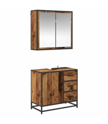 vidaXL Bathroom Furniture Set with Door 2 pcs Old Wood Engineered Wood