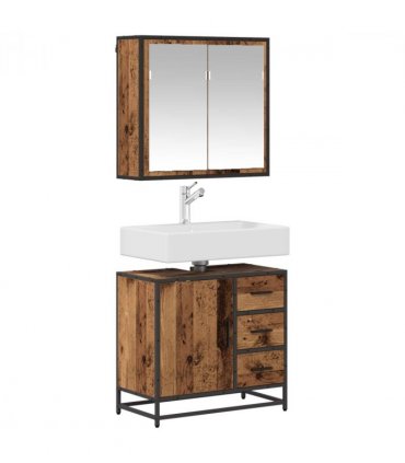 vidaXL Bathroom Furniture Set with Door 2 pcs Old Wood Engineered Wood