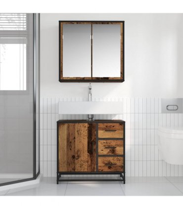 vidaXL Bathroom Furniture Set with Door 2 pcs Old Wood Engineered Wood