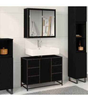 vidaXL Bathroom Furniture Set 2 pcs Black Oak Engineered Wood — V0671985406