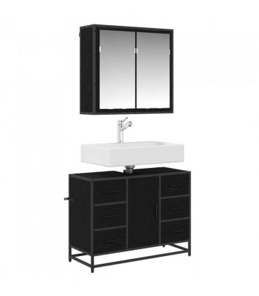 vidaXL Bathroom Furniture Set 2 pcs Black Oak Engineered Wood — V0671985406