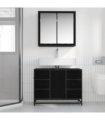 vidaXL Bathroom Furniture Set 2 pcs Black Oak Engineered Wood — V0671985406