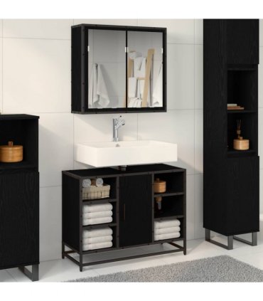 vidaXL Bathroom Furniture Set 2 pcs Black Oak Engineered Wood — V0671985411