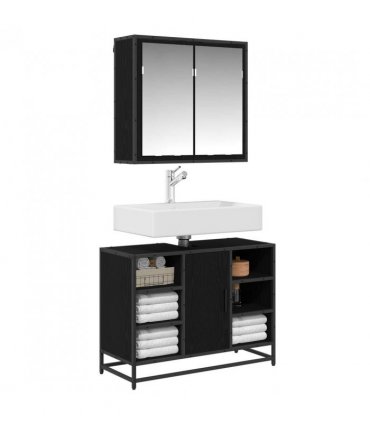 vidaXL Bathroom Furniture Set 2 pcs Black Oak Engineered Wood — V0671985411