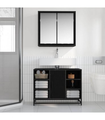vidaXL Bathroom Furniture Set 2 pcs Black Oak Engineered Wood — V0671985411