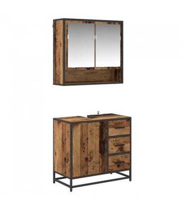 vidaXL Bathroom Furniture Set with Door 2 pcs Old Wood Engineered Wood — V0671985419