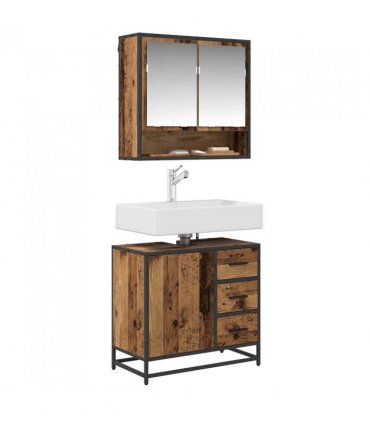 vidaXL Bathroom Furniture Set with Door 2 pcs Old Wood Engineered Wood — V0671985419