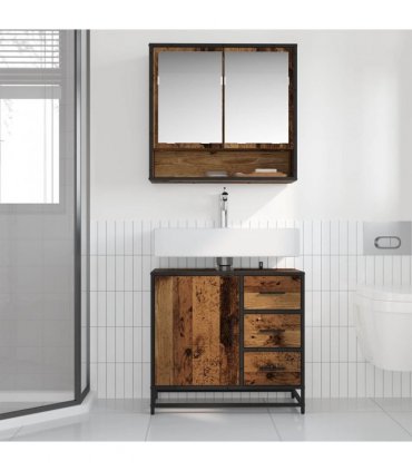 vidaXL Bathroom Furniture Set with Door 2 pcs Old Wood Engineered Wood — V0671985419