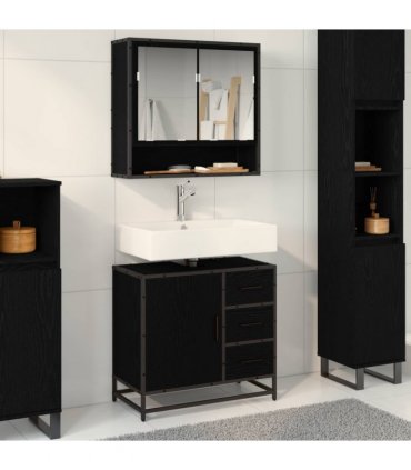 vidaXL Bathroom Furniture Set 2 pcs Black Oak Engineered Wood — V0671985420