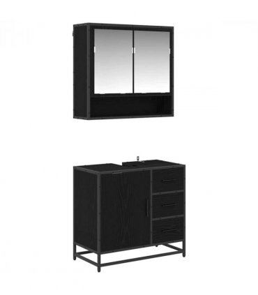 vidaXL Bathroom Furniture Set 2 pcs Black Oak Engineered Wood — V0671985420