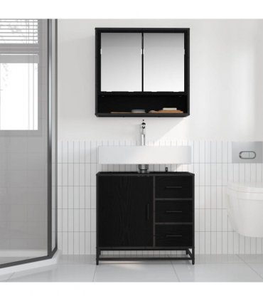 vidaXL Bathroom Furniture Set 2 pcs Black Oak Engineered Wood — V0671985420