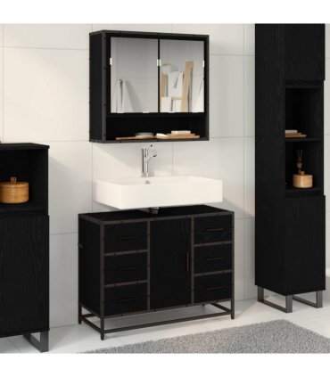 vidaXL Bathroom Furniture Set 2 pcs Black Oak Engineered Wood — V0671985421