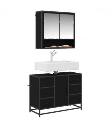 vidaXL Bathroom Furniture Set 2 pcs Black Oak Engineered Wood — V0671985421
