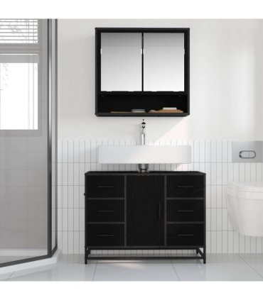 vidaXL Bathroom Furniture Set 2 pcs Black Oak Engineered Wood — V0671985421