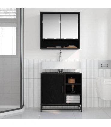 vidaXL Bathroom Furniture Set 2 pcs Black Oak Engineered Wood — V0671985422