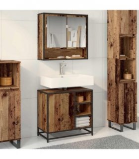vidaXL Bathroom Furniture Set with Door 2 pcs Old Wood Engineered Wood — V0671985423