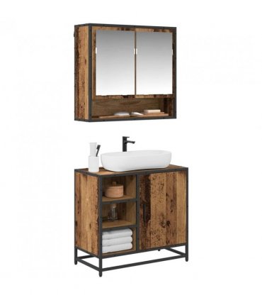 vidaXL Bathroom Furniture Set with Door 2 pcs Old Wood Engineered Wood — V0671985423