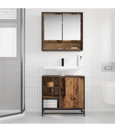 vidaXL Bathroom Furniture Set with Door 2 pcs Old Wood Engineered Wood — V0671985423