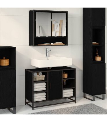 vidaXL Bathroom Furniture Set 2 pcs Black Oak Engineered Wood — V0671985426